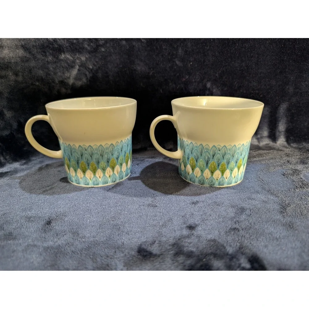 Noritake Younger Image Bahama Coffee Cups Saucers Set of 2 Blue Green Floral MCM - Picture 7 of 10